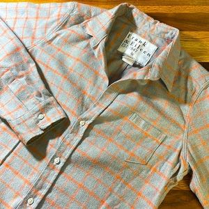 Frank & Eileen womens M Medium gray orange plaid flannel button up top shirt EUC